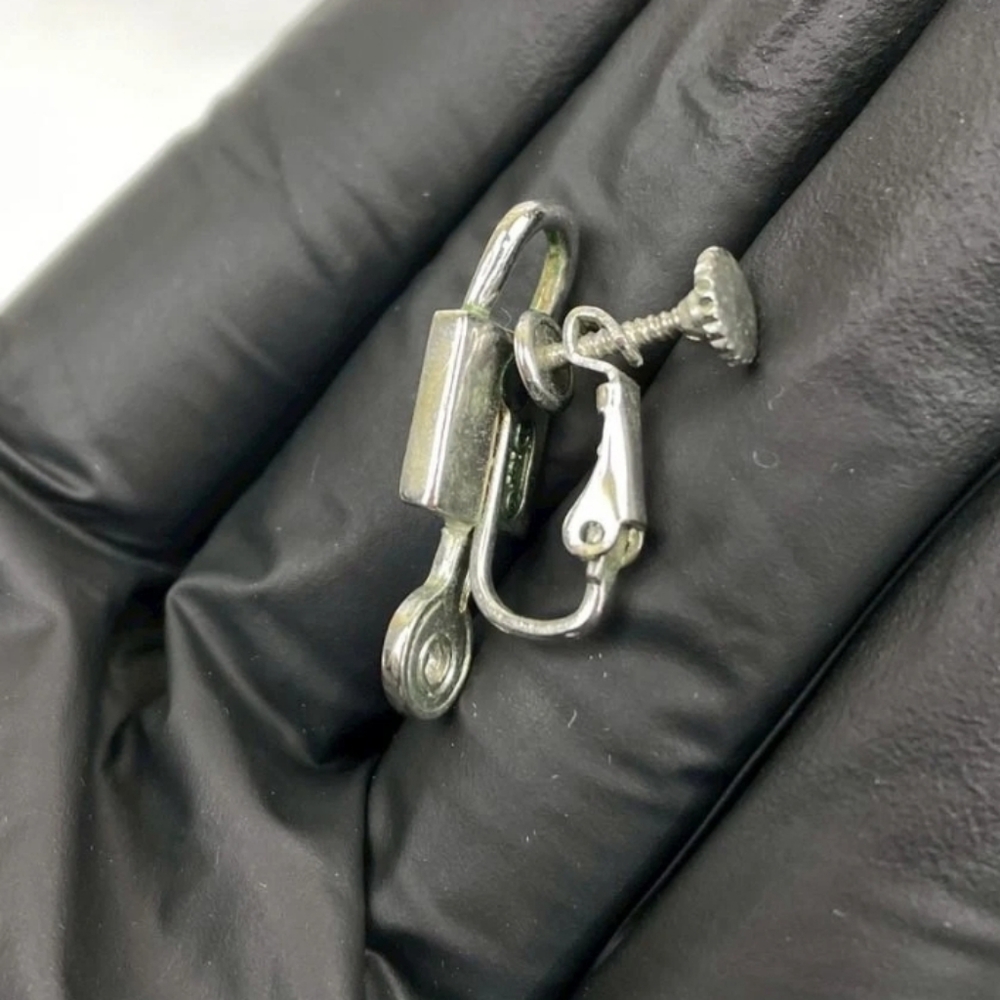 RARE Vintage Dior Lock Key Padlock Clip On Screw Back Earrings Silver Tone Logo - Picture 7 of 8
